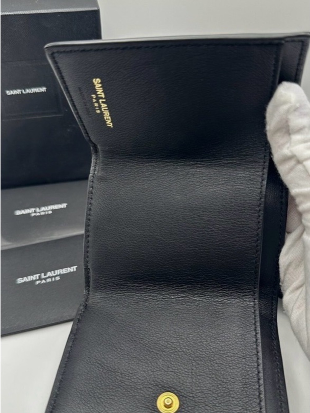 Authentic Saint Laurent Black Leather YSL Monogram Wallet - Picture 6 of 6
